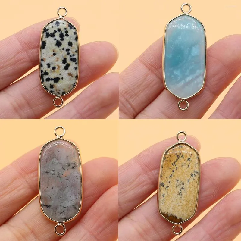 Pendant Necklaces Natural Stone Pendants Gold Color Amazonite Double Hole Connector For Jewelry Making Diy Earring Accessories