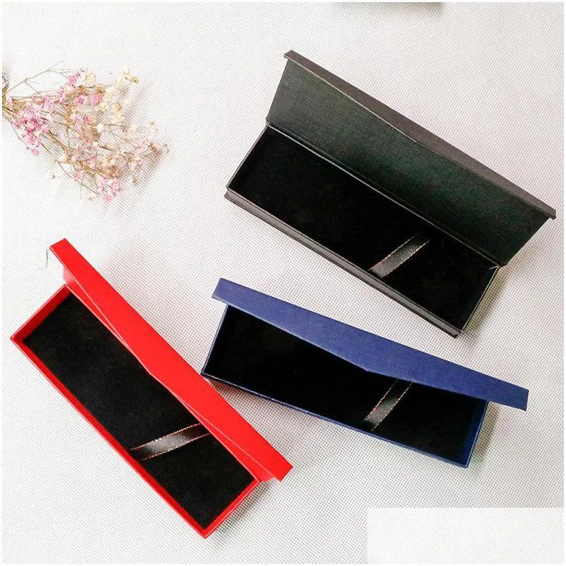 Карандашные чехлы Red Blue Black Office Pen Displage Boxes Blank Gift Jewelry Box Cave Paтель