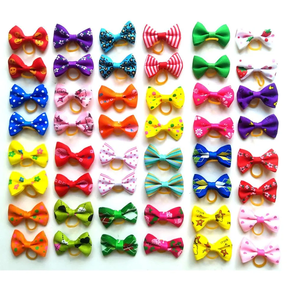 Cute Puppy Dog Small Bowknot Hair Bows with Rubber Bands Hair Accessories Bow Pet Grooming Products6618807