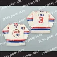 College Hockey Wears Thr 374040Thr tage Men WHA 3 Barry Long 1978-79 WHA All Star embroidery Game White Hockey Jersey Custom