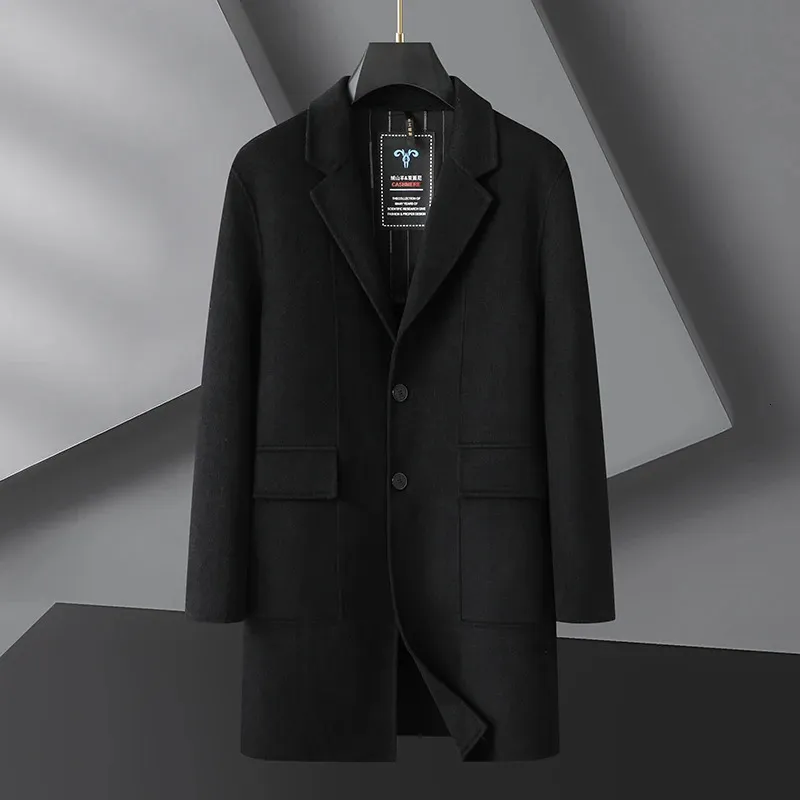Premium Mens Wool Blend Overcoat: Handsome Plus Size Double-Faced