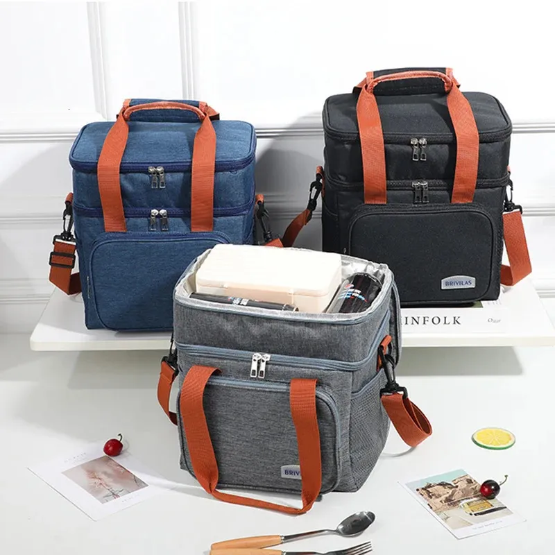 EisbeutelIsotherme Taschen Große Kapazität Doppelschicht Crosbody Mittagessen Wärmedämmung Picknick Lebensmittel Getränketasche Outdoor-Reiseaufbewahrung 231117