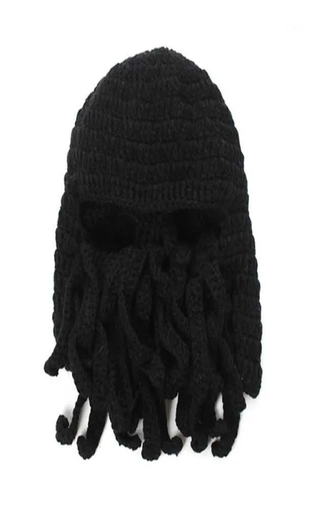 Cykling Caps Maski Śmieszne ośmiornica Octopus Czapka Knit Broda Fisher Cap Wind Ski Mask Black8598662