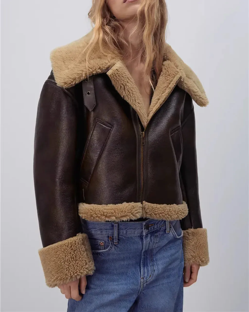 double faced short jacket brown