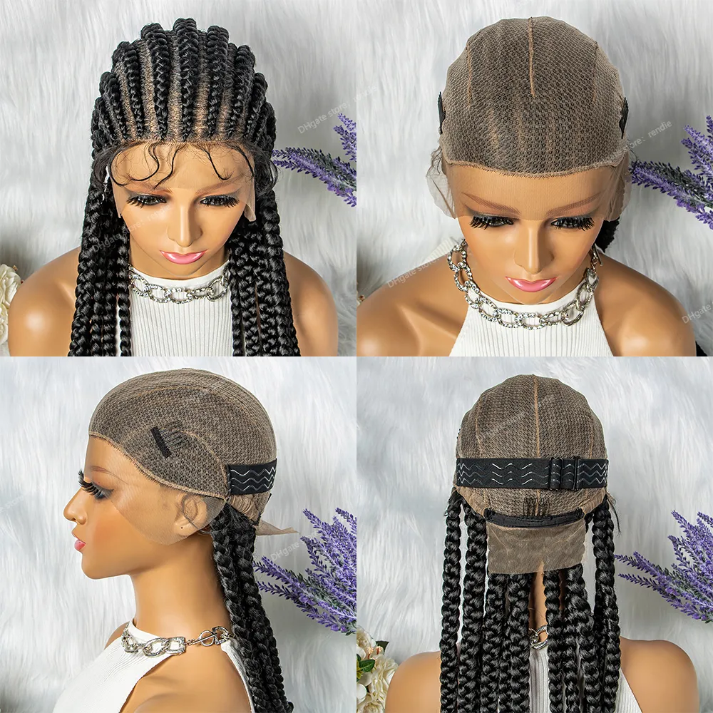 Braided Lace Front Wigs For Black Women 36 Inches Full Lace Synthetic Wig  With Box Braids Affordable Wholesale Synthetics From Rendie, $190.15