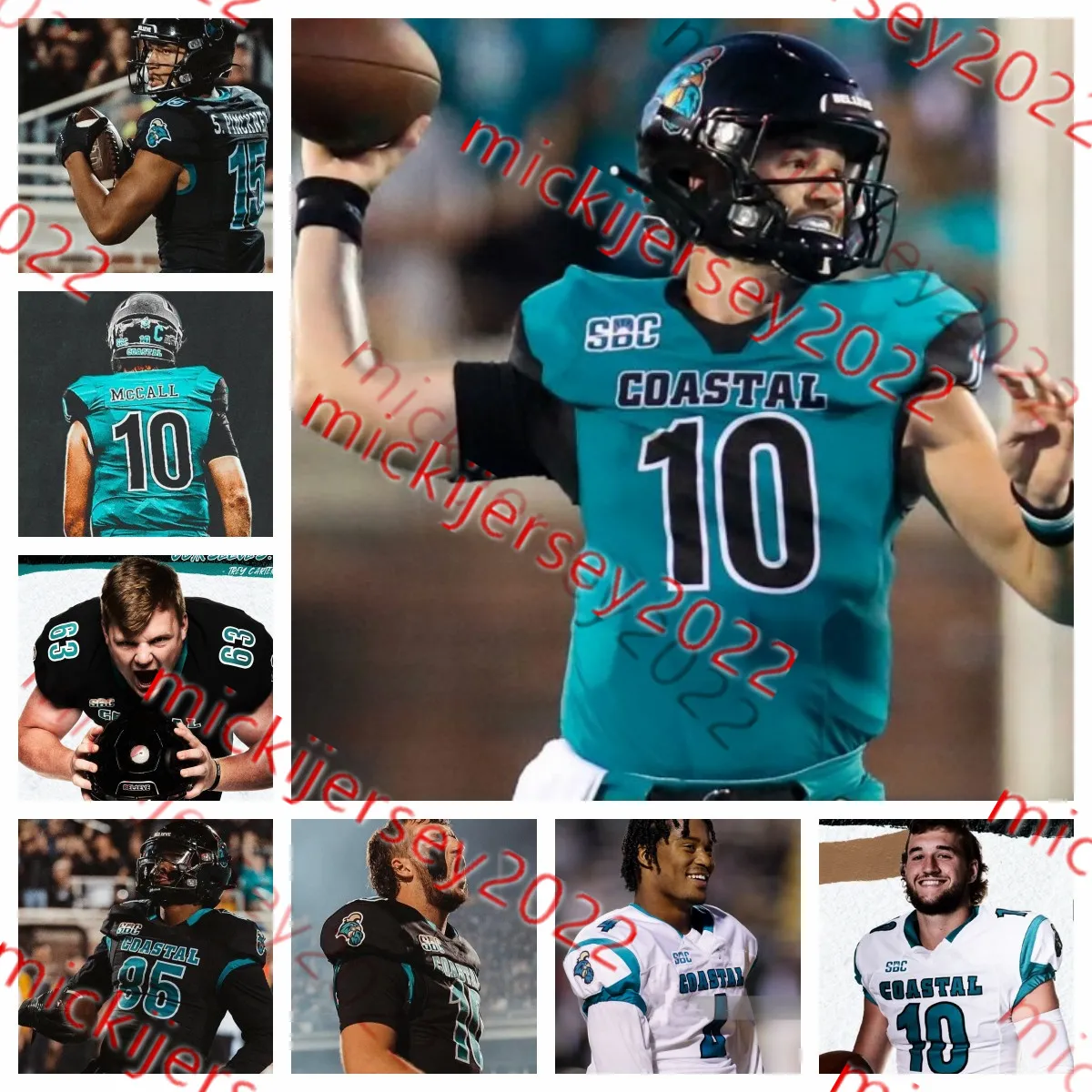 De'Angelo Huskey Coastal Carolina Football Jersey Kaleb Hutchinson TJ Ivy Jr. Tavyn Jackson Emmanuel Johnson Roger Jacobs Coastal Carolina Chanticleers Jerseys