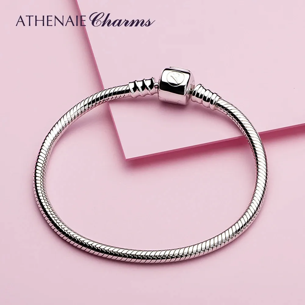 Catena ATHENAIE Bracciale in argento sterling 925 con catena a forma di serpente Braccialetti con ciondoli Misura branello di fascino europeo per donna Uomo Gioielli fai da te Gift231118