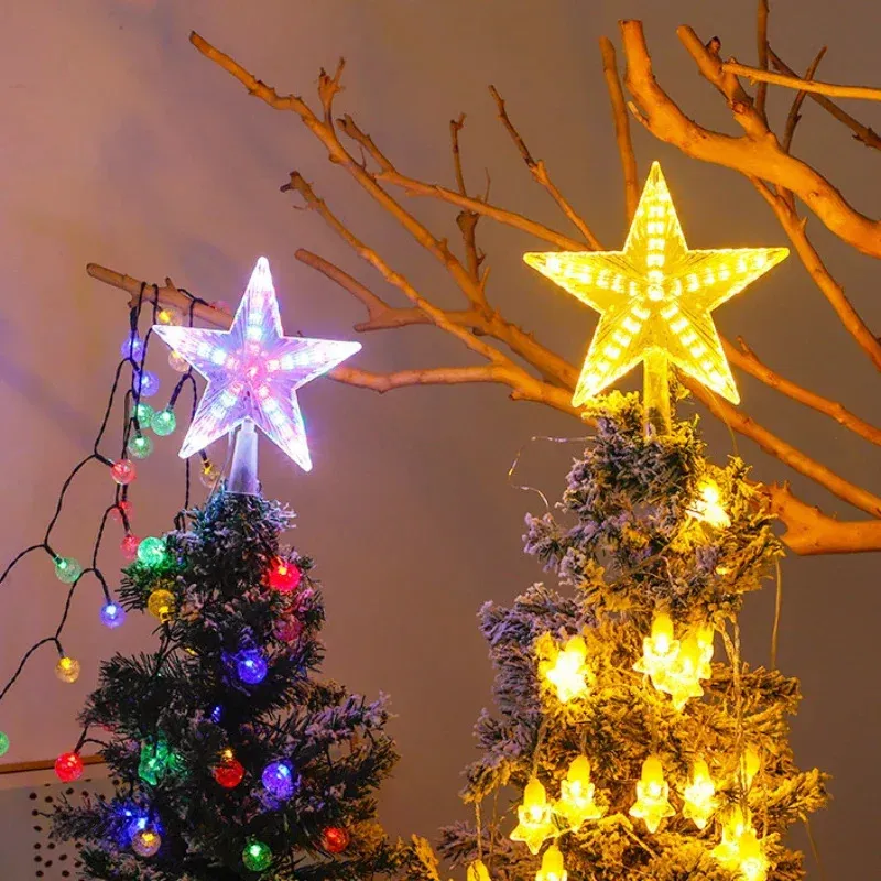 Decorazioni natalizie Puntale per albero Stella multicolore lampeggiante 31 LED Ornamento per la cima dell'albero Decorazione per la casa per feste al coperto 231117