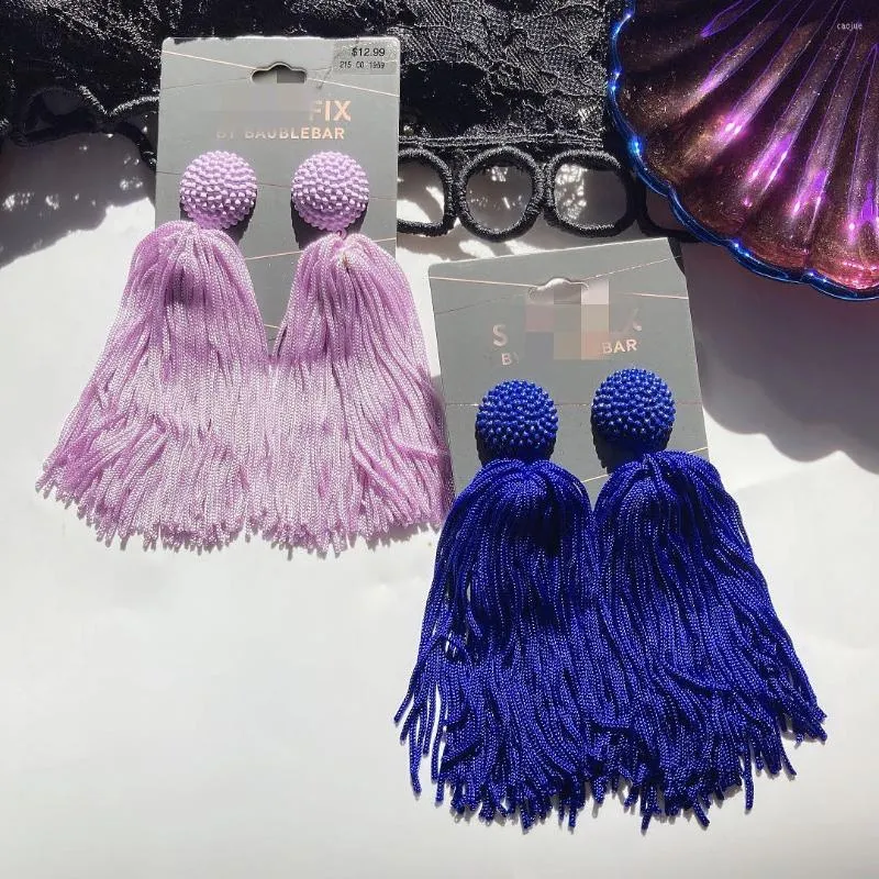 Boucles d'oreilles à tige fabriquées à la main par l'Europe et les États-Unis Bijoux Tassel Shuang Long Purple Wind Exagéré