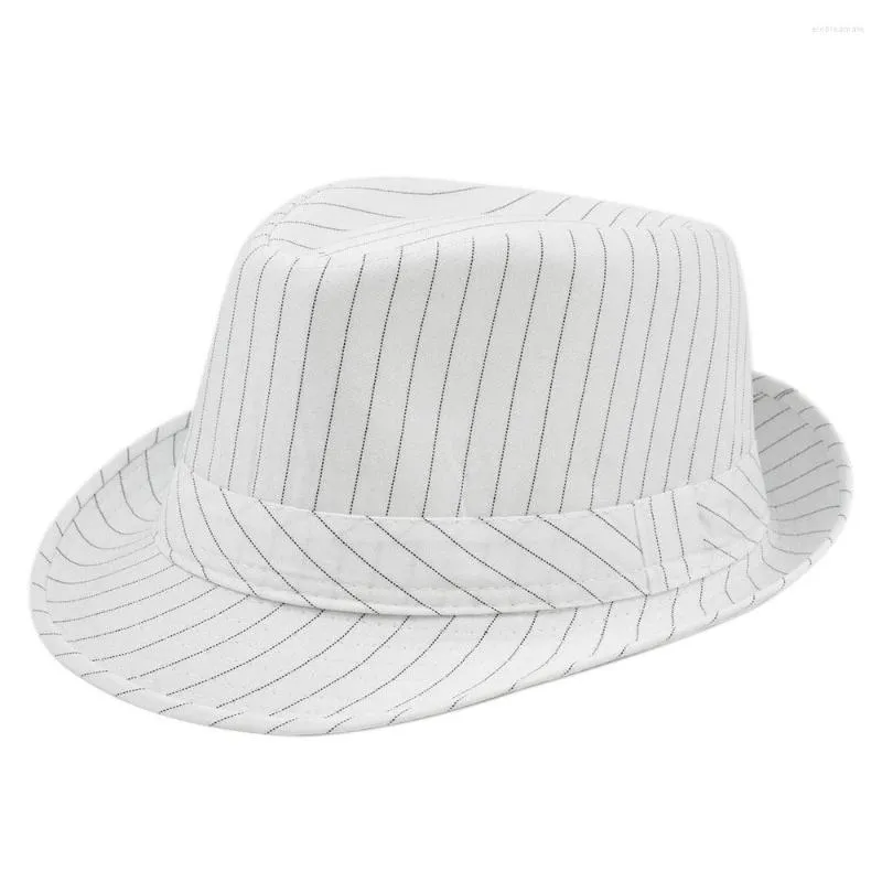 Berets Mode Leinen Kurzarm Fedora Hut für Herren Stripe British Style Gentleman Black Jazz Cap Damen Chapeu Panama Fedoras