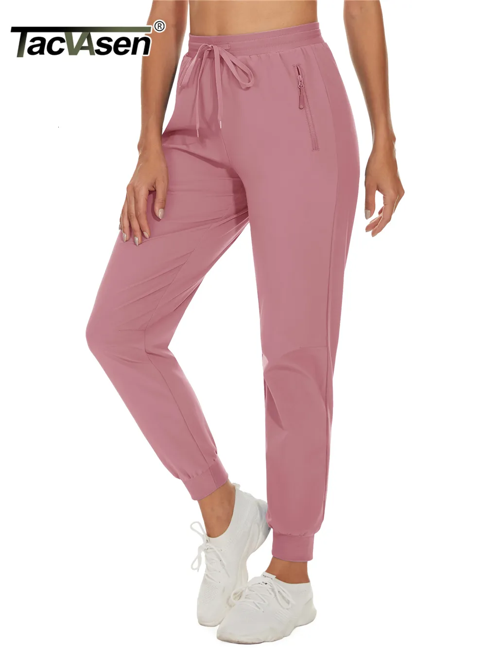 Calças femininas Capris tacvasen calça de caminhada rápida seca calça feminina casual longa cintura elástica zíper de bolso de bolso atlético de calça de exercícios com fundo 230417