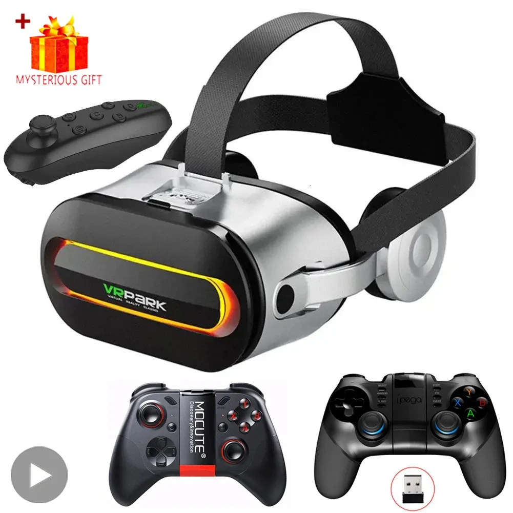 3D VR Headset with Bluetooth, Adjustable Lenses, Controllers