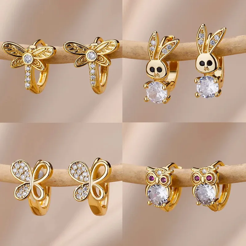 Stud Edelstahl Kaninchen Schmetterling Ohrringe für Frauen Gold Farbe Hoop 2023 Trend Ästhetischen Schmuck pendientes mujer 231117