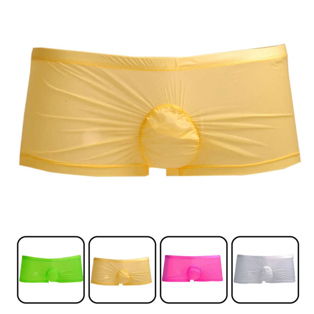 Leite gelo seda roupa interior masculina curto boxer underpant quente homem calcinha ultra fino translúcido colorido bolsa convexa