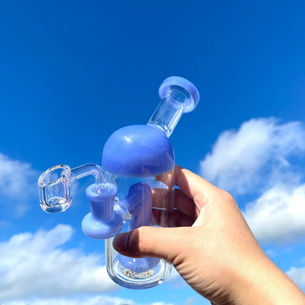 7 inch cute glass bong hookah dab rig unique blue function showerhead glass water smoking pipe with quartz banger