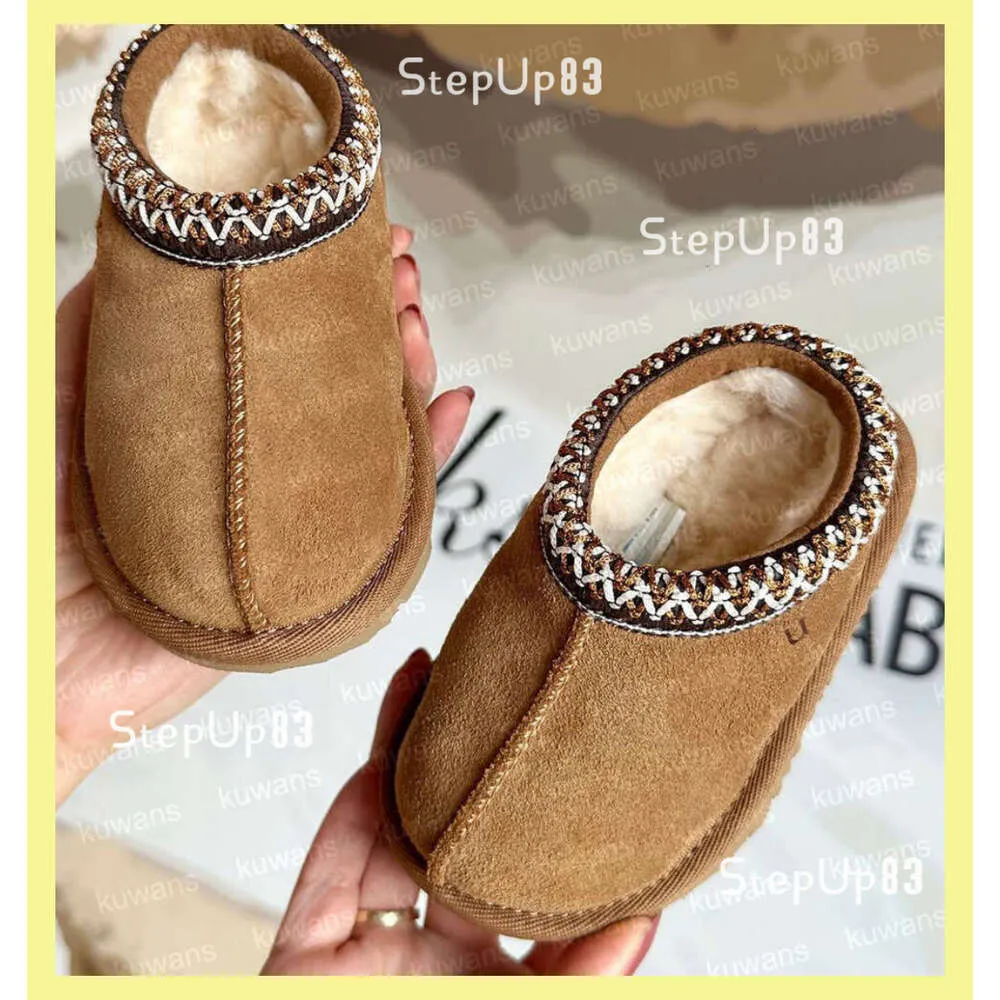 Tazz Tasman II Slippers Kinderbabyschoenen Peuter Kastanjebont Slippers Schapenvacht Shearling Classic Ultra Mini Boot Winter Instapper Wol