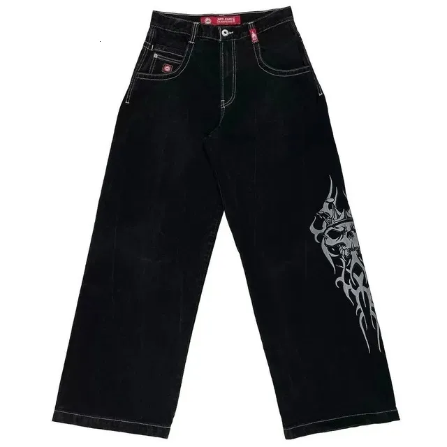 JNCO Jeans Y2K Męskie kości hip -hopowe graficzne haftowane workowate dżinsy retro niebieskie spodnie harajuku gotyckie wysokie paliwa szerokie spodnie E5