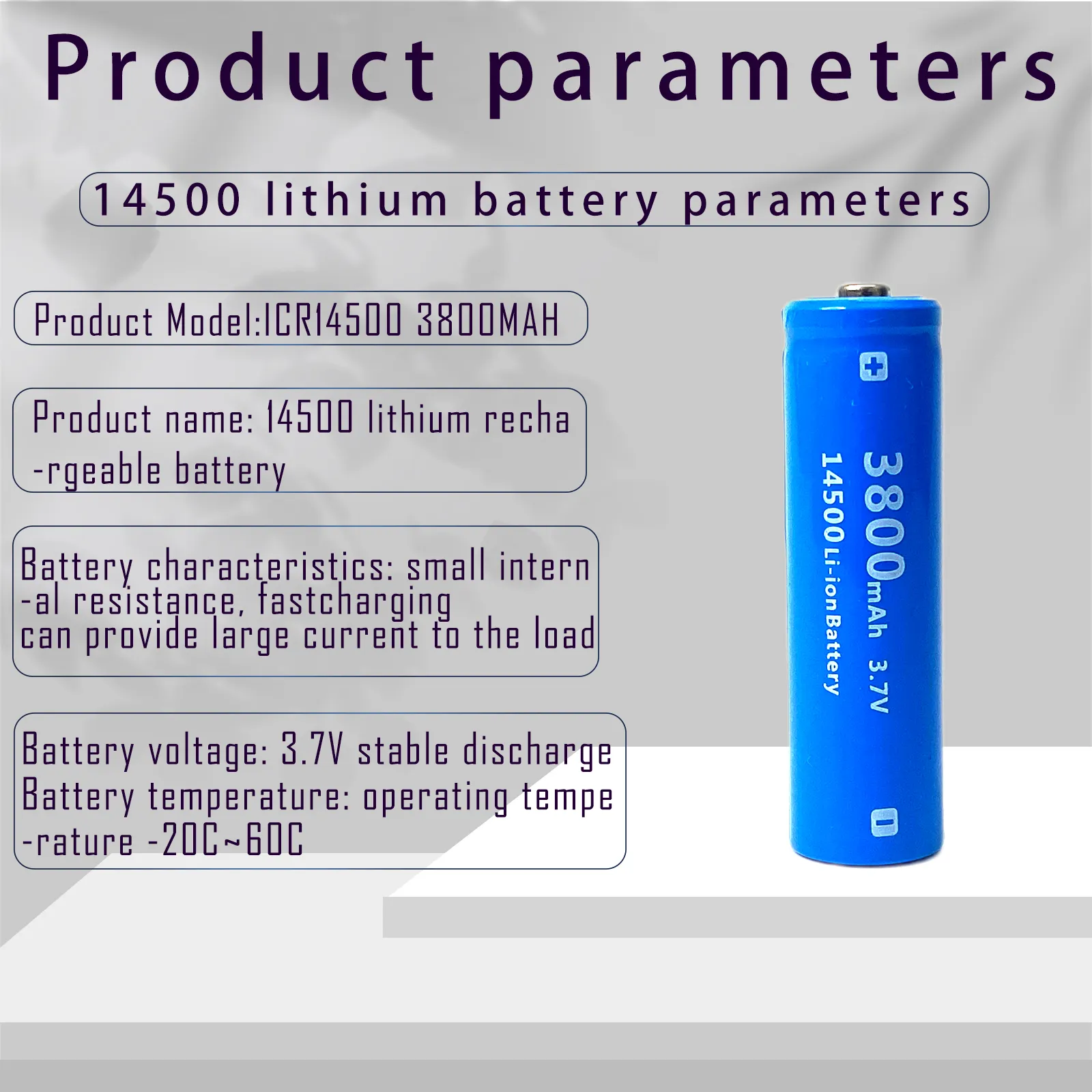 Lot De 2 Piles Rechargeables 14500 Li-Ion 3.7V 3800 MAh - Livraison Offerte
