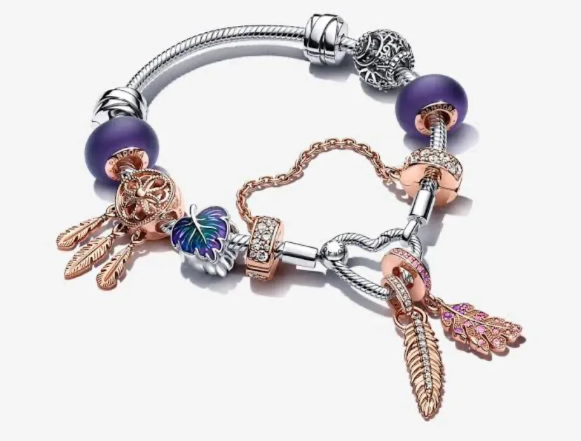 925 STERLING SLATER Pandora Charm Bracelet é adequado para ingustres de seda de seda de seda Butterfly Ladies