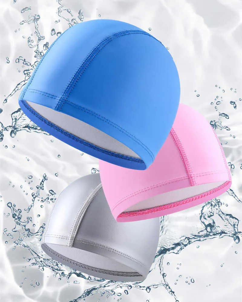 Swimming caps Waterproof Swimming Caps For Men Women Elastic PU Ear Protection Long Hair Swimming Pool Hat Free Size Ultrathin Bathing Cap P230418