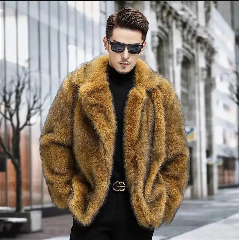 Męskie kurtki S-6xl zima męskie płaszcze Faux Futra Fashion Casual Plus Size Wysoka jakość ciepłego ciepłego utworu Piosenkarka Piosenkarka 231118