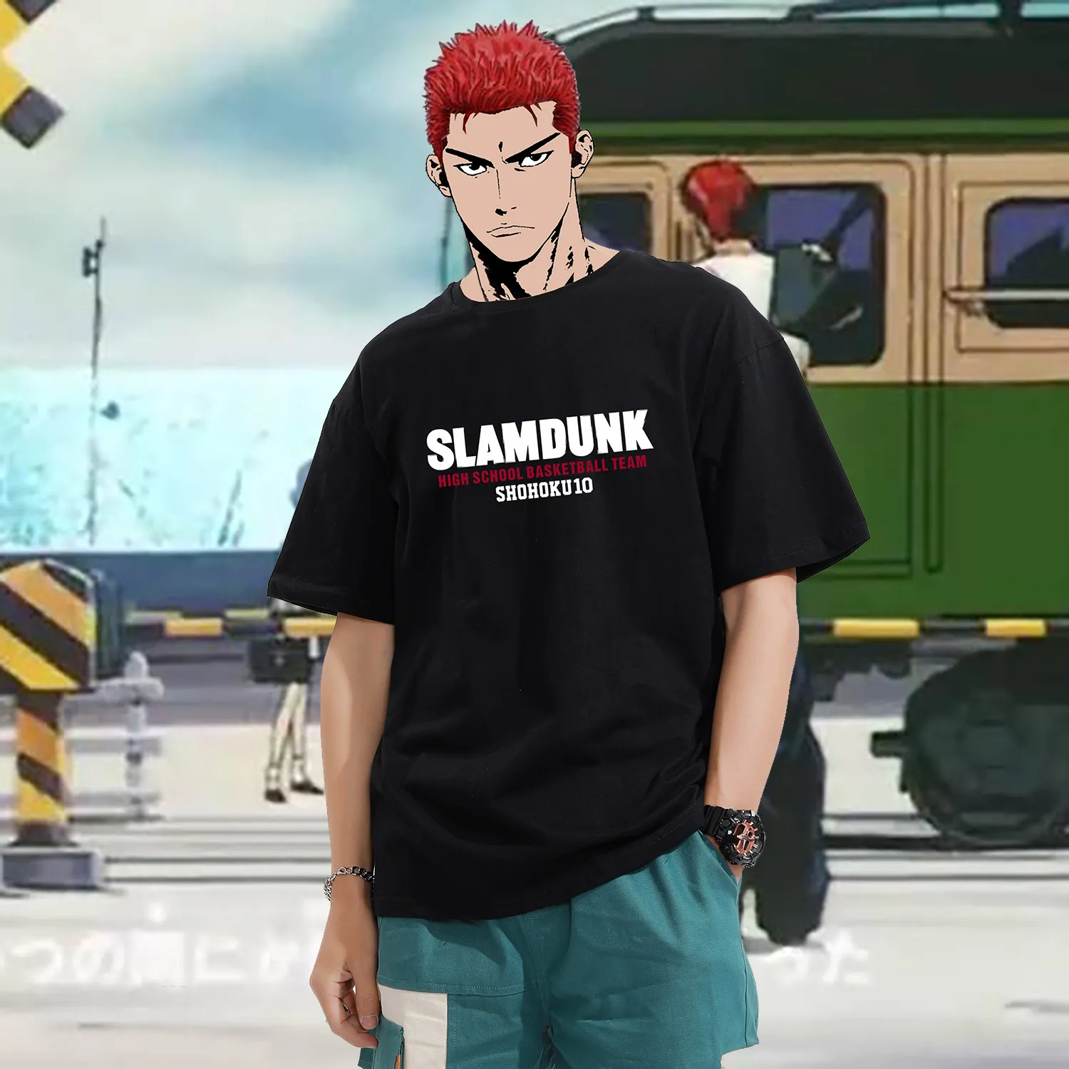 アニメスポーツ T シャツ: スラムダンクメンズ T シャツ 桜木花道流川 