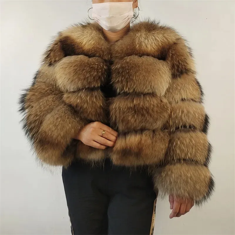 Kadın Kürk Faux Fur Beiziru Gerçek Rakun Kürk Matarları Kadın Kış Uzun Kollu Doğal Lüks Ceketler Kalın Top 231117