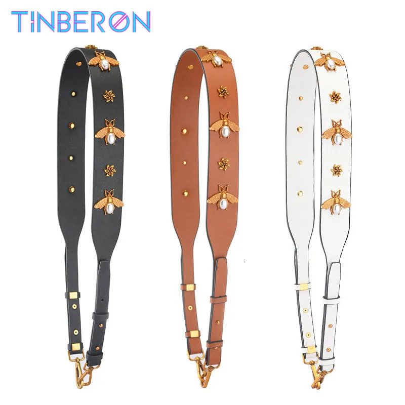 Acessórios para peças da bolsa Tinberon Strap Fashion Fashion Vintage Gold Metal Bee Strap Strap Real Leather Strap Women Mulheres Bolsa de substituição Acessórios 230418