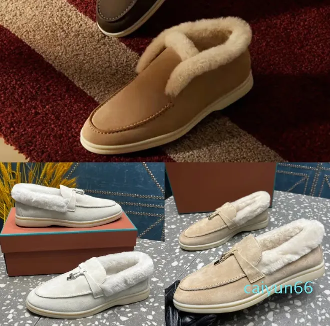 Schoenen voor dames warme wol Enkellaarsjes klassiekers Gesp kwaliteit kasjmier loafers Hoge elastische runderpees onderkant casual kledingschoenen