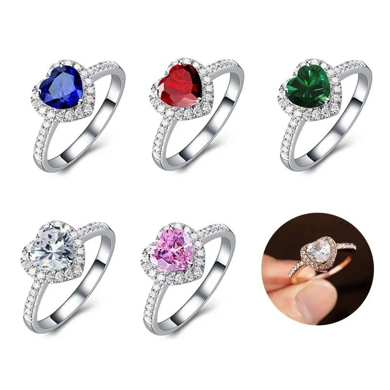 Solitaire Ring Diamanten Paar Hartringen Gem Dames Feestdecoratie Sieraden Accessoires Creatieve Drop Delivery Sieraden Ring Dhyof