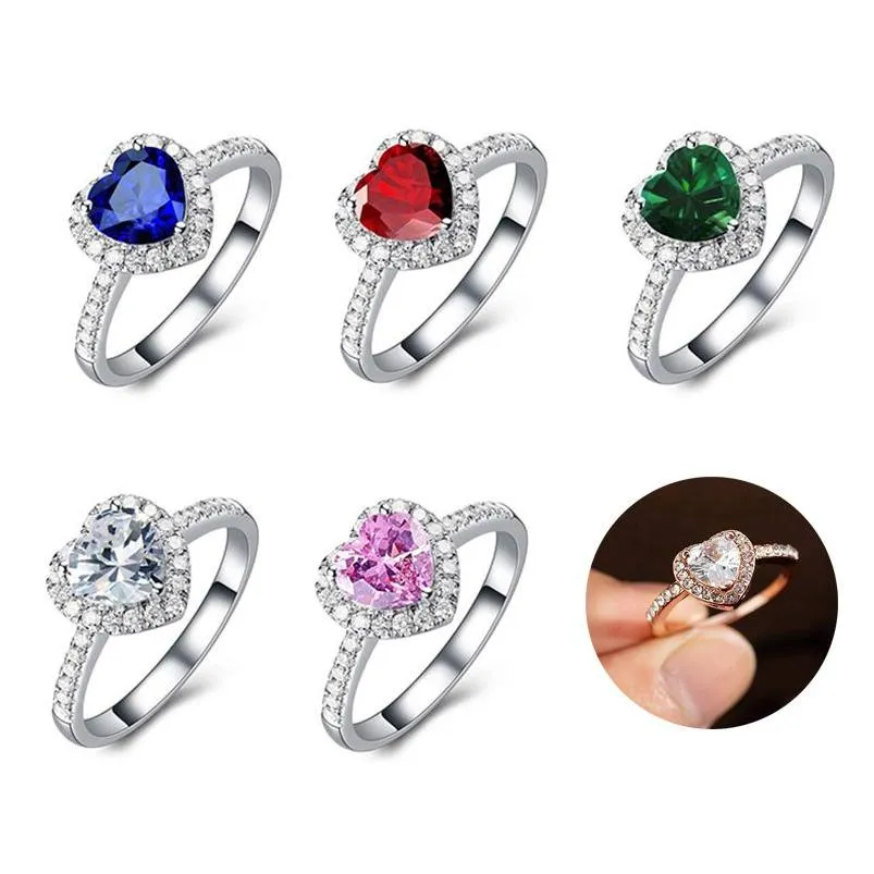 Anello solitario Coppia di diamanti Anelli a cuore Gemma Decorazione per feste da donna Accessori per gioielli Anello per gioielli con consegna a goccia creativa Dhyof