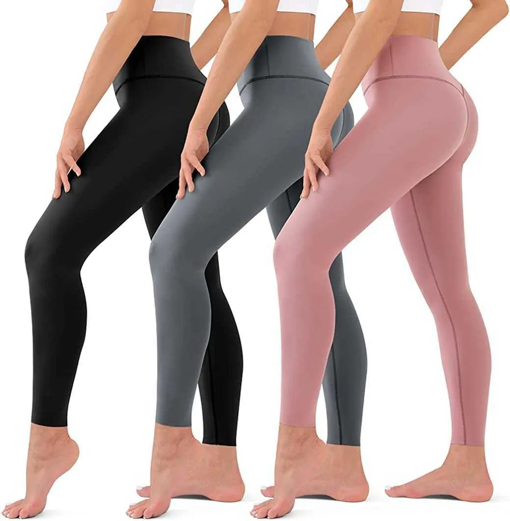 Acture Paquete de 3 leggings de cintura alta para mujer, pantalones de yoga suaves con control de barriga