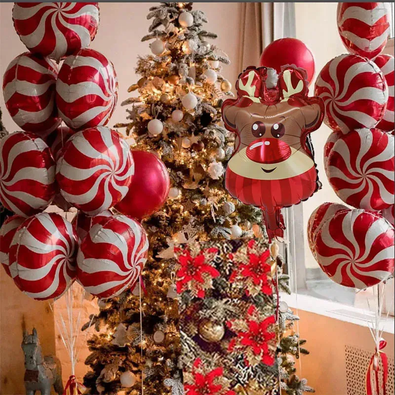 Decorazioni natalizie 10 pezzi Rosso Verde Stella Cuore Lecca-lecca Foil Balloon Buon Natale Decorazioni per feste Babbo Natale Alce Mongolfiera Anno Regali per bambini Palla 231117