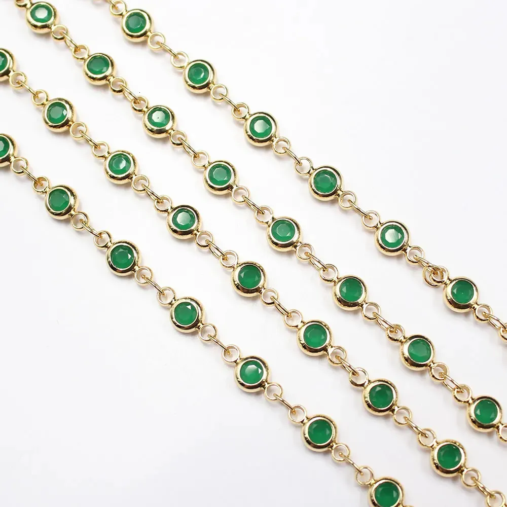 Eyeglasses chains APDGG 1 Meter Bezel Set 4mm Green CZ Yellow Gold Plated Copper Fashion Chain Paperclip Neck Pearl Jewelry Making DIY 231117