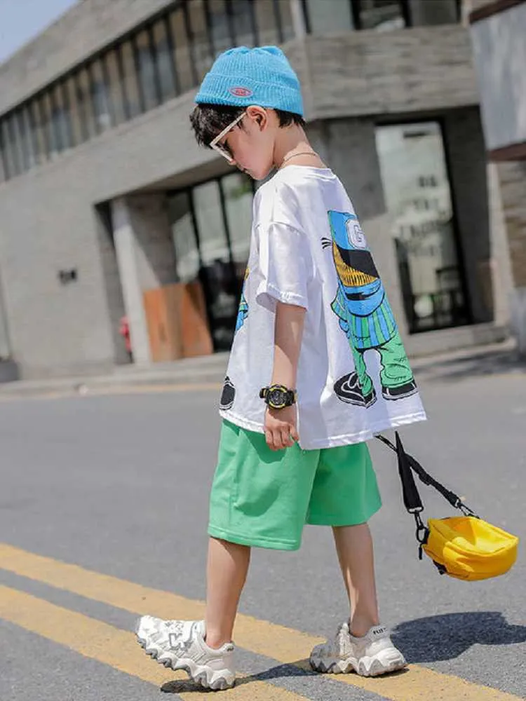 Conjuntos de ropa C maras domo Moda verano adolescente ni o ropa ni os para 4 6 8 10 12 14 a os hiphop coreano camiseta casual pantalones cortos 2