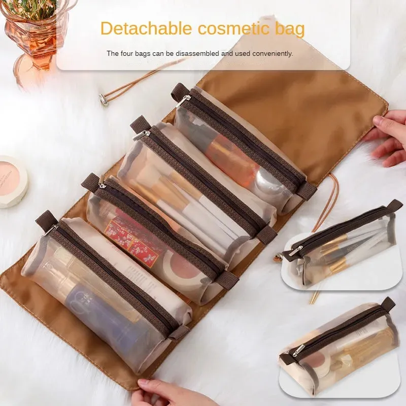 4 pièces en 1 sac à cosmétiques pour femmes fermeture éclair maille sac de maquillage personnalisé organisateur de voyage sacs de rangement sac de maquillage pliant personnalisé 231118