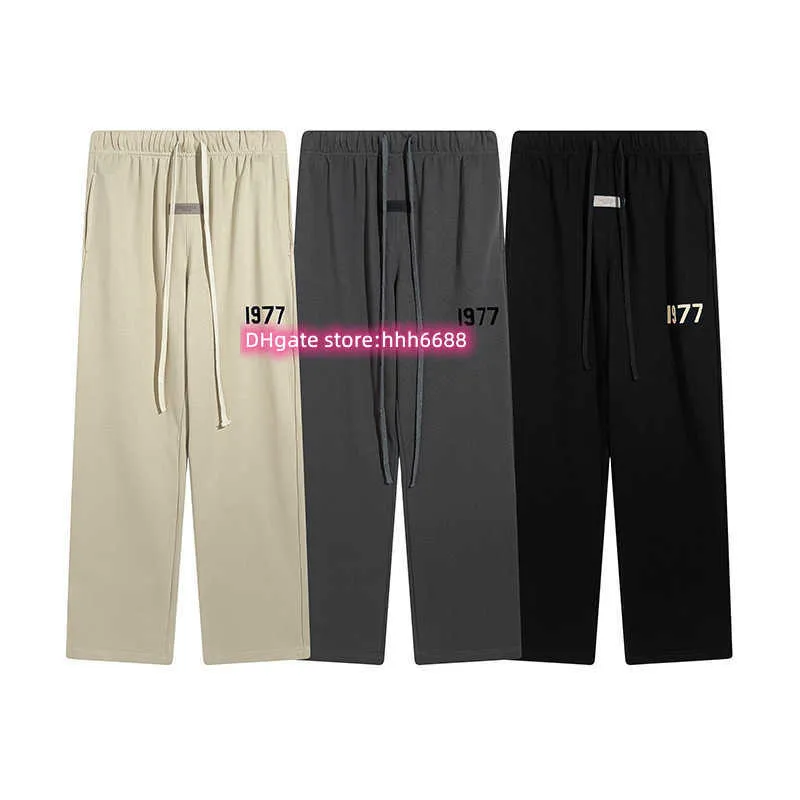 Hy7v 2023 New Men's and Women's Pants High Street Brand Essentialsweatpant Double Thread Season 8 1977 Digital Flocking Printed Pure Cotton Terry Straight Leg Guard