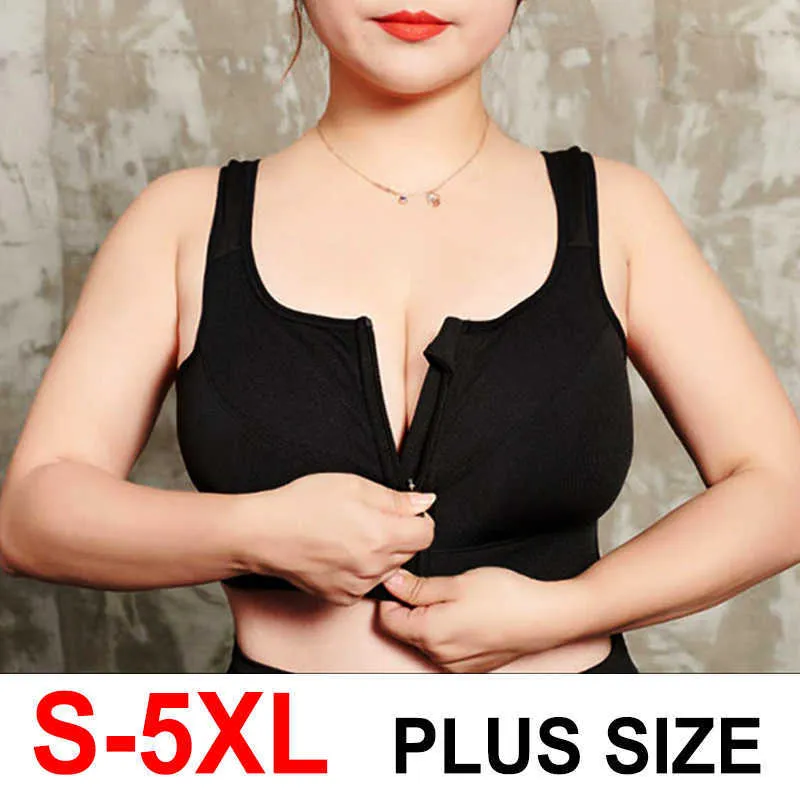 Bras Crop 4xl 5xl Hot Sports Top Top Front Zipper Sport Bra Big Lady Push Up Brassiere BH Sportswear Женщины спят.