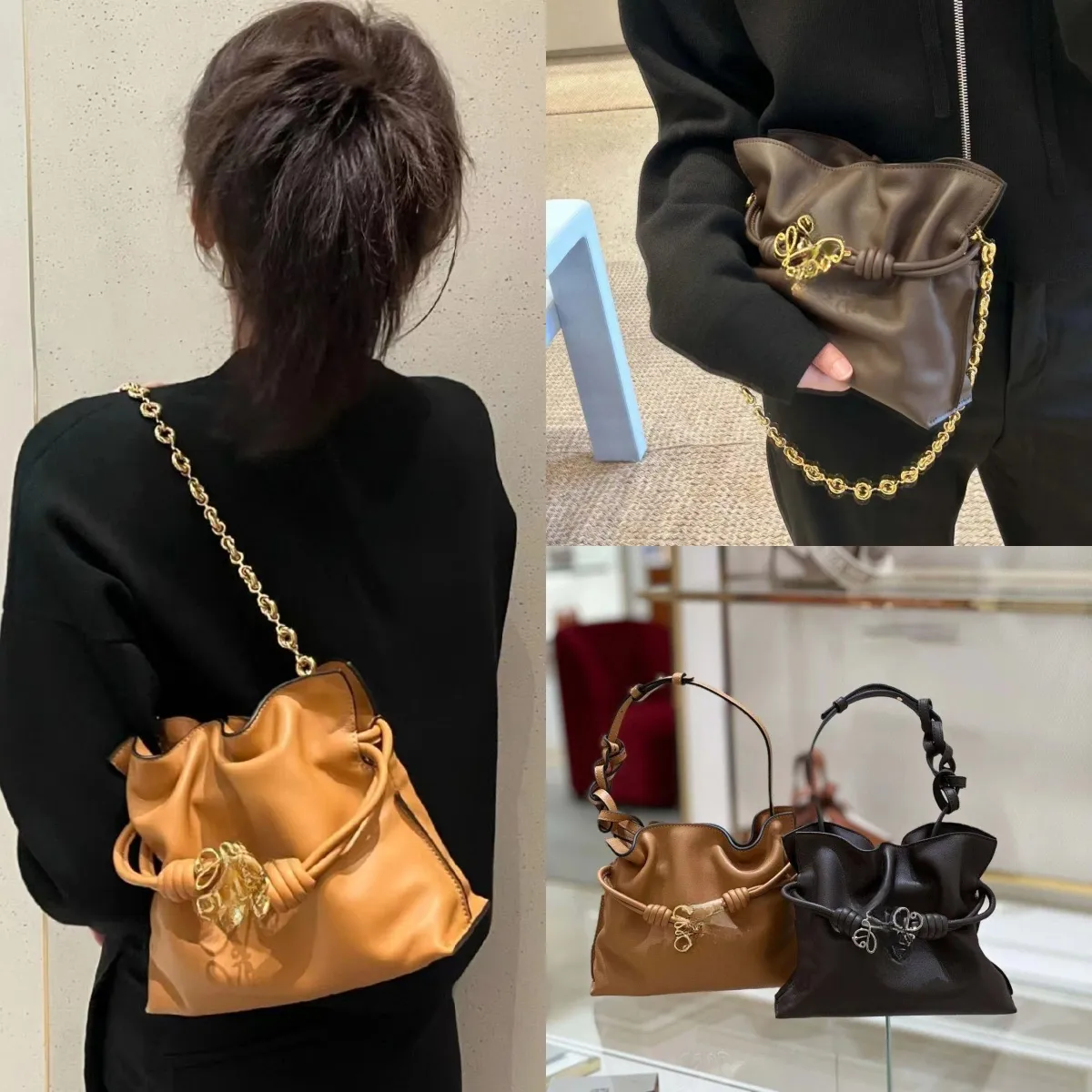 Leather patchwork shoulder bag best sale