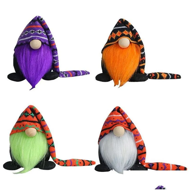 Objets décoratifs Figurines Creative Tricoté Long Chapeau Poupée Barbe Verte Personnes Âgées En Peluche Décoration De Bureau Ornement Halloween Drop Del Dhz67