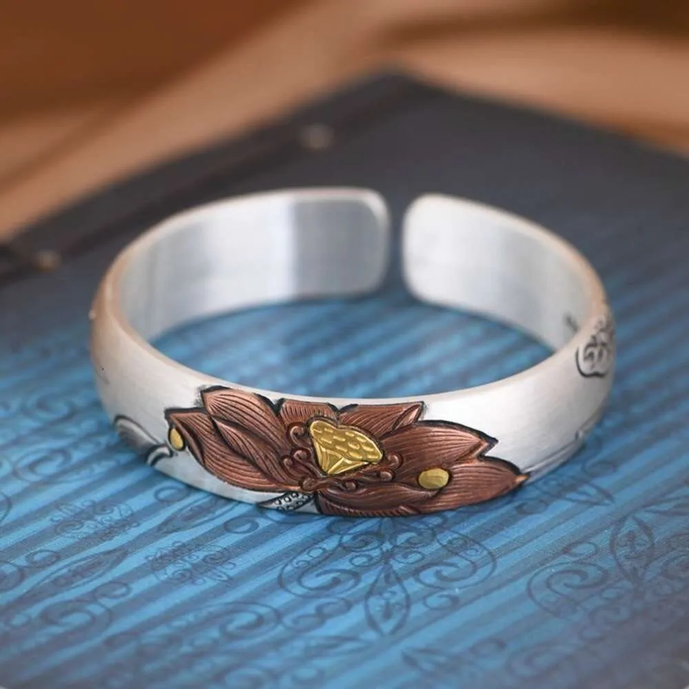 Sier met verguld vakmanschap, Emed Lotus Flower Niche Design, Sier-armband in etnische stijl, vrouwelijke armband