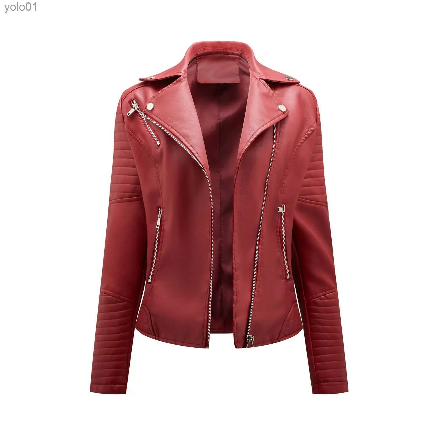 Veste en cuir mélangé de laine pour femme, manteau en peau de mouton pour femme, automne printemps 2023, Moto Biker, fermeture éclair, rouge, noir, abricot, café, L231119