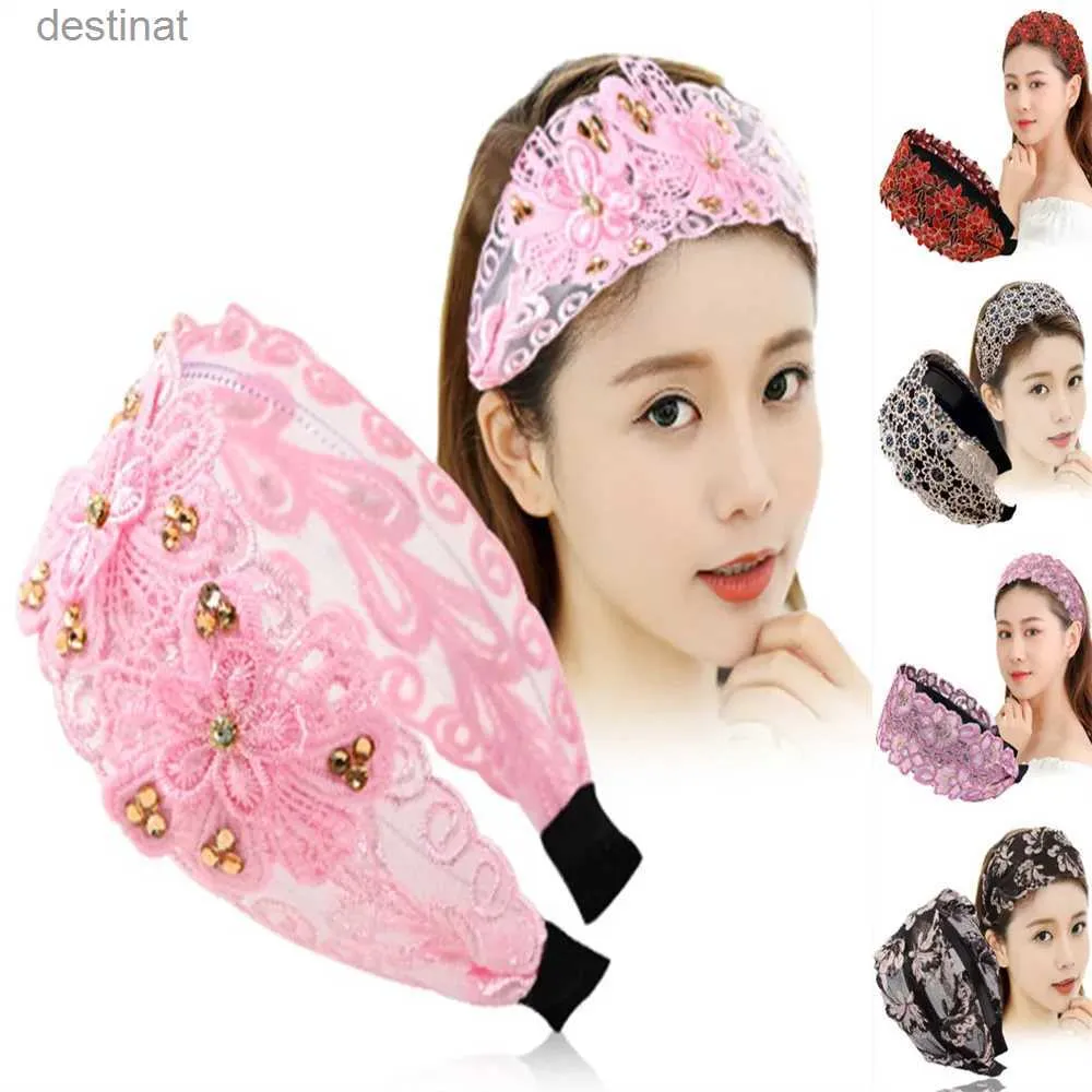 Bandeaux HongBiTu femmes épingle à cheveux à larges bords dentelle fleurs rayures chapeaux antidérapant coincé bandeau H016L231118