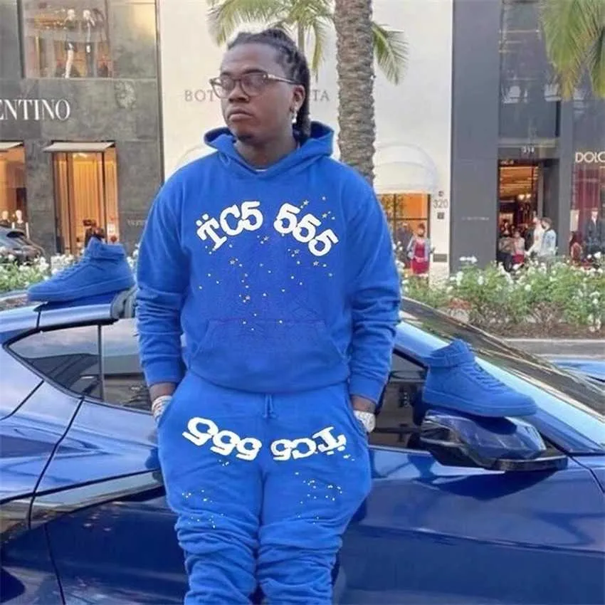 Felpe con cappuccio da uomo Felpe con cappuccio blu Spder Young Thug Angel Felpa da uomo di qualità con motivo Spider Web Felpe con cappuccio streetwear da donna