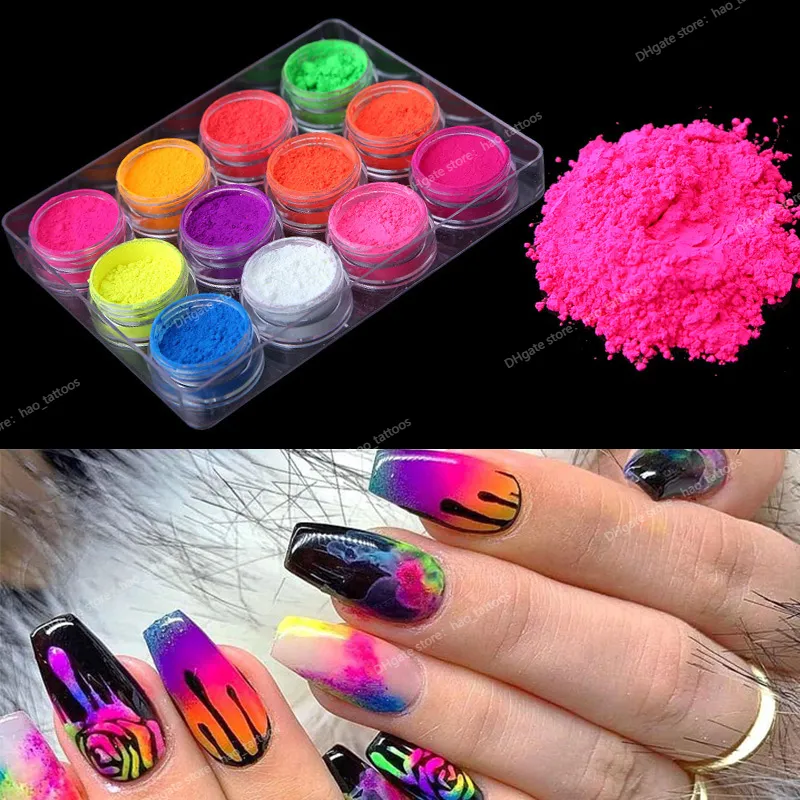 Neon Pigment Powder For Nails, 6 Colors Solid Neon Nail Powder