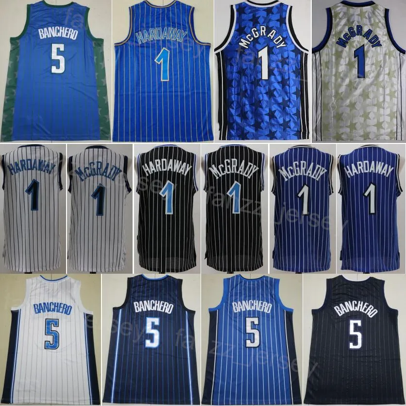 Verdienter Basketball Retro Penny Hardaway Jersey City Paolo Banchero 5 Tracy McGrady 1 Vintage Man All Stitched Statement Classic Atmungsaktives Team Schwarz Blau Weiß