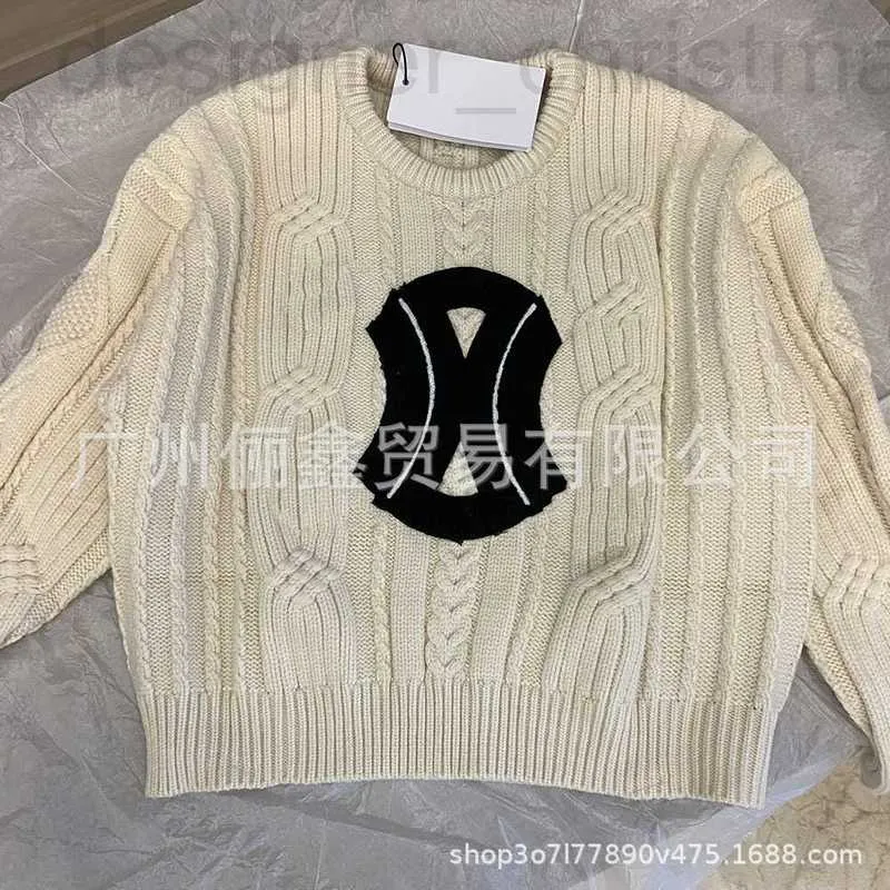 Kvinnors tröjor Designer Luxury High Version Blank Autumn and Winter 2023 CE Family Beige Patch Triumphal Arch Sweater Wool Lazy Fried Dough Twists Female 25o7