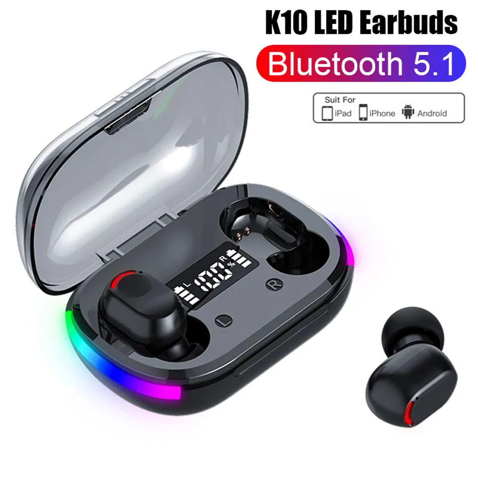 K10 TWS FONE WIRELESS HEADPHONES GAMING EARPHONE BLUETOOTH 5.3 LEDディスプレイスポーツイヤホンタッチコントロール音楽ヘッドセットすべての携帯電話