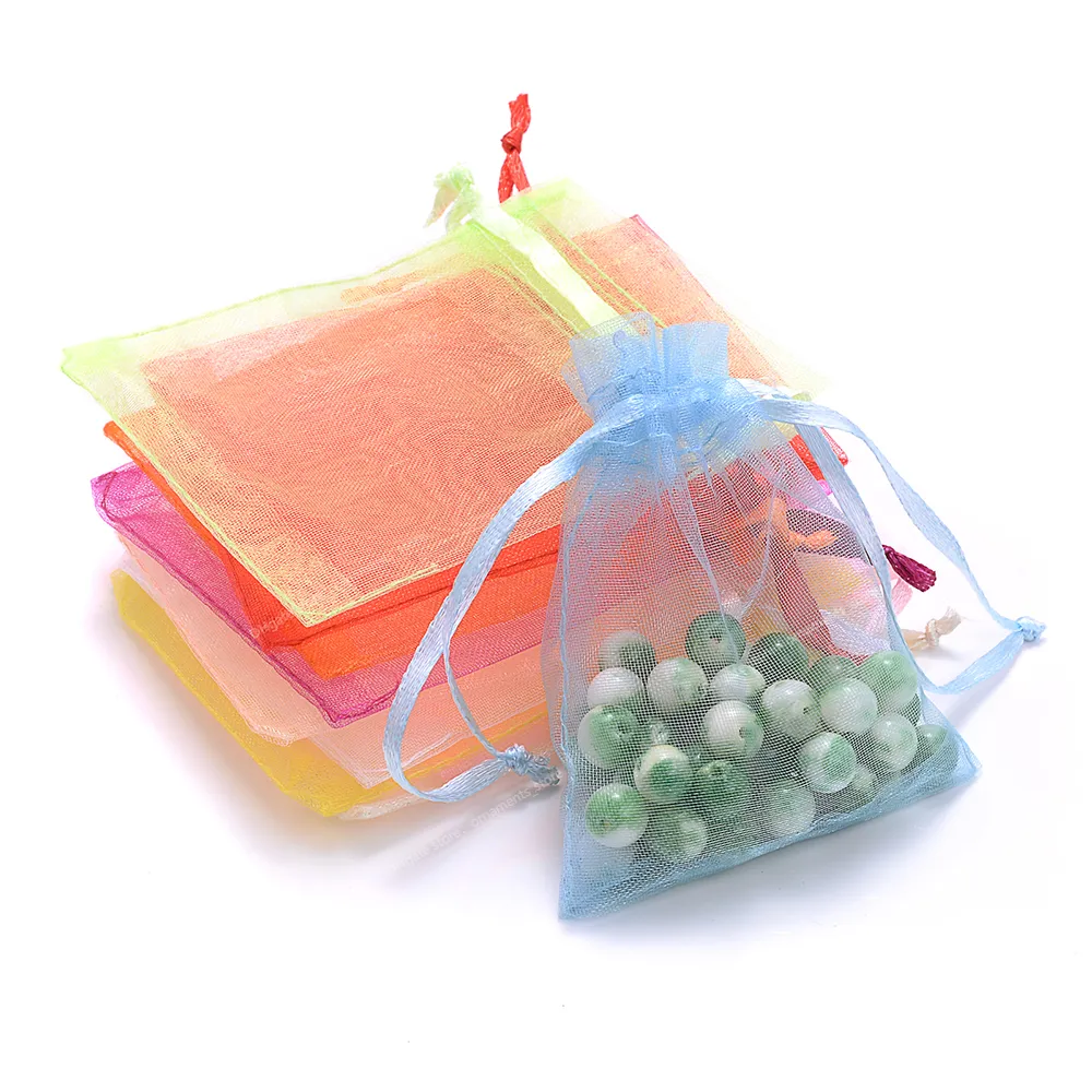 100Pcs 22 Colors Jewelry Packaging Bag 5x7 7x9 9x12 10x15cm Organza Bags Gift Storage Wedding Drawstring Pouches Wholesales Jewelry AccessoriesJewelry Packaging