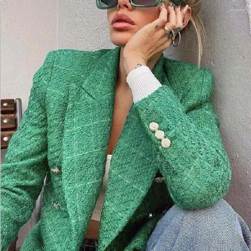 Vestes Pour Femmes Femmes Vert Tweed Texture Blazer 2023 Automne Mode Dames Bureau Mince Costume Veste Femme Poitrine Vetements De Ceremonie Du 33 12 DHgate